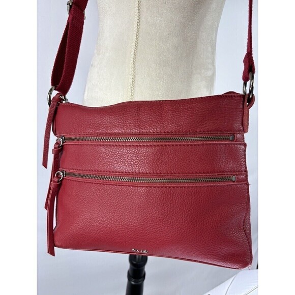 The Sak Crossbody Bag Purse Lipstick Red Leather Zipper Pockets Adjustable Strap - Picture 1 of 16